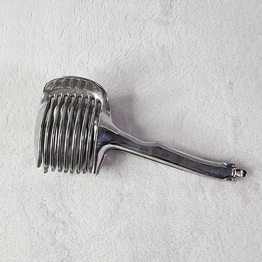 Vintage fruit vegetable egg slicer multi use aluminum locking tongs